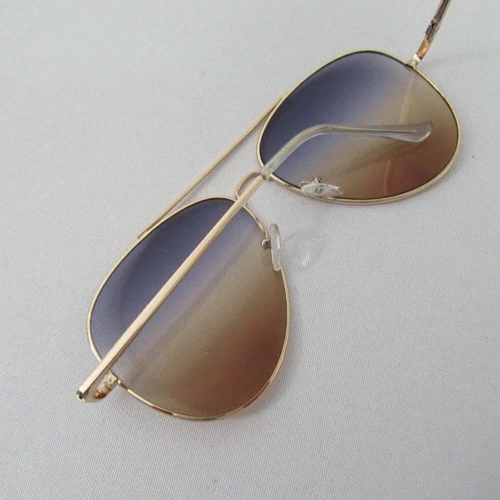 Ombre Blue Yellow Rim Gold Metal Frame Sunglasses New